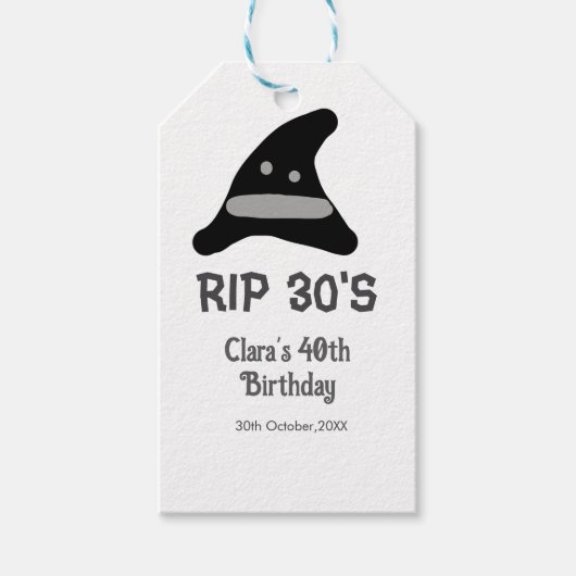 グレー ブラック RIP 30代 40歳の誕生日 魔法使いの帽子 ハロウィン ギフトタグ (正面)