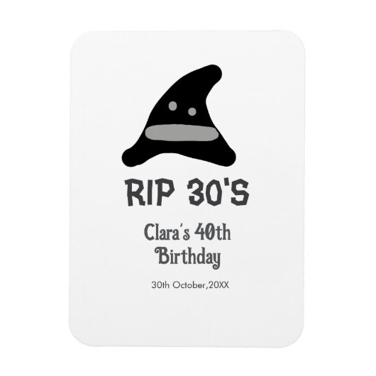 グレー ブラック RIP 30代 40歳の誕生日 魔法使いの帽子 ハロウィン マグネット (縦)