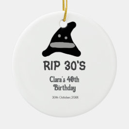 グレー ブラック RIP 30's 40歳の誕生日 魔法使いの帽子 ハロウィン セラミックオーナメント
