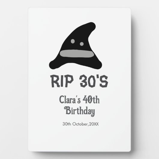 グレー ブラック RIP 30's 40歳の誕生日 魔法使いの帽子 ハロウィン フォトプラーク (正面)