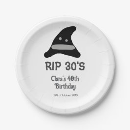 グレー ブラック RIP 30's 40歳の誕生日 魔法使いの帽子 ハロウィン ペーパープレート