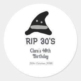 グレー ブラック RIP 30's 40歳の誕生日 魔法使いの帽子 ハロウィン ラウンドシール