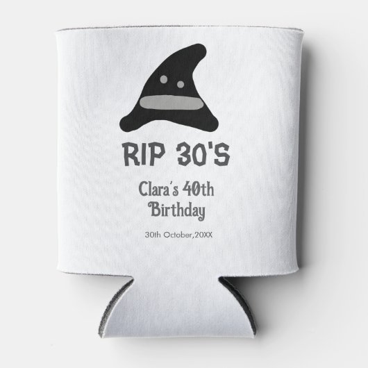 グレー ブラック RIP 30's 40歳の誕生日 魔法使いの帽子 ハロウィン 缶クーラー (正面)
