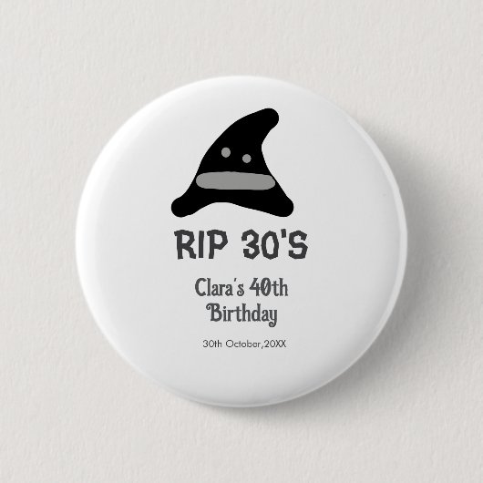 グレー ブラック RIP 30's 40歳の誕生日 魔法使いの帽子 ハロウィン 缶バッジ (正面)
