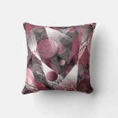 グレー、ブルゴーニュ、白い抽象芸術パターン。 クッション (裏面)