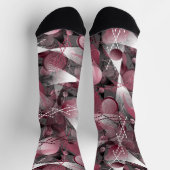 グレー、ブルゴーニュ、白い抽象芸術パターン。 ソックス (上部)