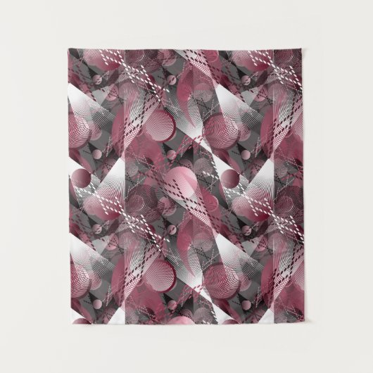 グレー、ブルゴーニュ、白い抽象芸術パターン。 タペストリー (正面)