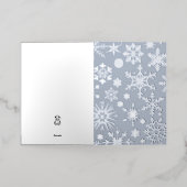 グレー&ブルーシルバースノーフレーククリスマス 箔グリーティングカード (外側レイダウン)