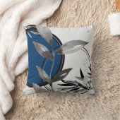 グレー&ブルー抽象芸術禅水色リーフ クッション (ブランケット)