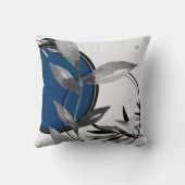 グレー&ブルー抽象芸術禅水色リーフ クッション (裏面)