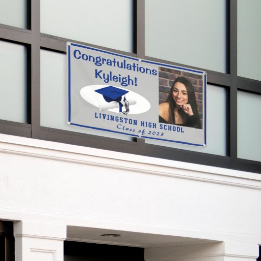 グレー&ブルー王室のビニール卒業写真 横断幕 (ビルの外側)