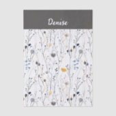 グレー ブルー ワイルドフラワー 水彩画 薄葉紙 (正面)