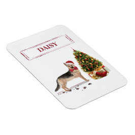 グレー プードル クリスマスの犬とツリー マグネット