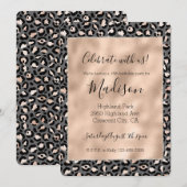 グレー ベージュ ピンク ローズ レオパードプリント 招待状 (正面/裏面)