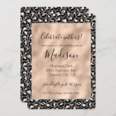 グレー ベージュ ピンク ローズ レパード プリント 招待状 (正面/裏面)