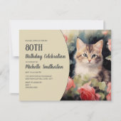 グレー+ホワイトの子猫の80歳の誕生日 招待状 (正面)