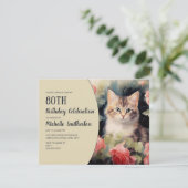 グレー+ホワイトの子猫の80歳の誕生日 招待状 (スタンド正面)