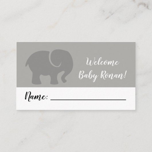 グレー&ホワイトエレファントおむつラッフルチケット エンクロージャーカード (裏面)