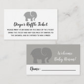 グレー&ホワイトエレファントおむつラッフルチケット エンクロージャーカード (正面/裏面)