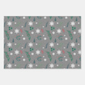 グレー&ホワイトキュート冬の雪だるま雪片 ラッピングペーパーシート (正面3)