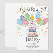 グレー&ホワイトシェパドールドッグバースデーパーティー 招待状 (正面/裏面)