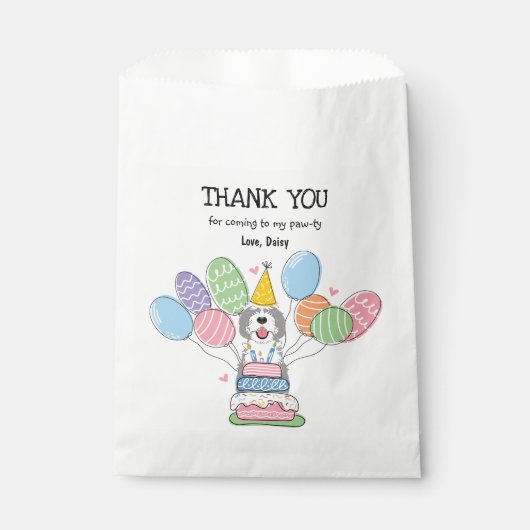 グレー&ホワイトシェパドールバースデーパーティー フェイバーバッグ (正面)