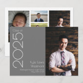 グレー&ホワイトスクールカラー卒業発表 招待状 (正面/裏面)