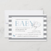 グレー&ホワイトストライプライトブルーボーイズ赤ちゃんシャワー 招待状 (正面)