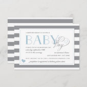 グレー&ホワイトストライプライトブルーボーイズ赤ちゃんシャワー 招待状 (正面/裏面)