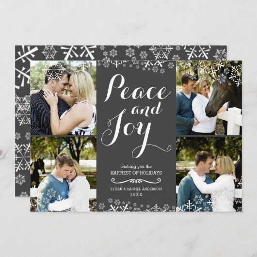 グレー&ホワイトスノーフレークホリデーフォトカード シーズンカード (正面/裏面)