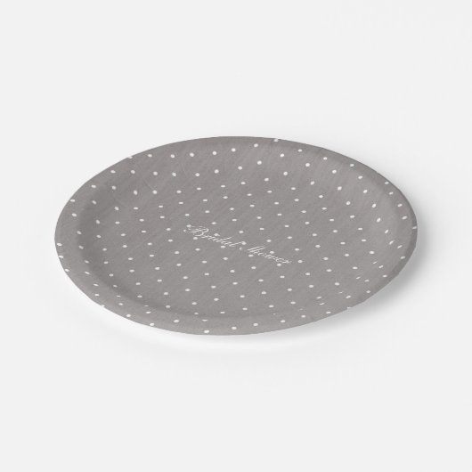 グレー&ホワイトスモール水玉模様シモダンック ペーパープレート (アングル)
