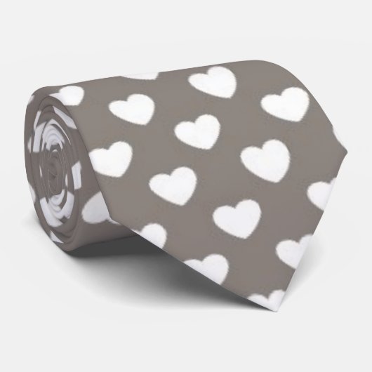 グレー&ホワイトハートバレンタインデー男性ネクタイ ネクタイ (ロール)
