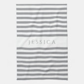 グレー&ホワイトファームハウスパタストライプのーン キッチンタオル (縦)