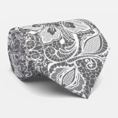 グレー&ホワイトヴィンテージフローラレース ネクタイ (ロール)