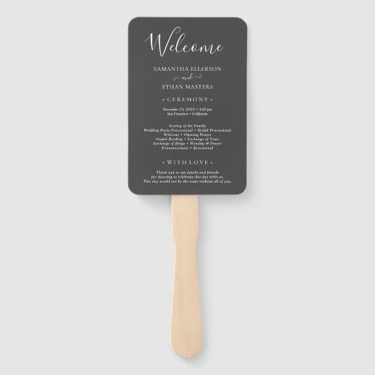 グレー&ホワイト写真クラシックカスタムウェディングプログラム ハンドファン (裏面)