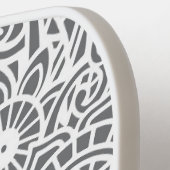 グレー&ホワイト抽象芸術フローラ熱帯ハワイアン ピックルボールラケット (左詳細)