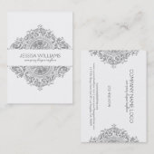 グレー&ホワイト華美フローラオーナメントデザイン 名刺 (正面/裏面)