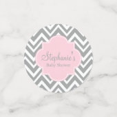 グレー、ホワイト、パステルピンクシェブロンベイビーシャワー コンフェッティ (スモール正面)