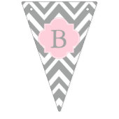 グレー、ホワイト、パステルピンクシェブロンベイビーシャワー バンティングフラッグ (第3の旗)