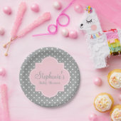 グレー、ホワイト、パステルピンク水玉模様ベビーシャワー ペーパープレート (パーティー)