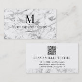 グレー ホワイト マーブル QR コード モノグラム 名刺 (正面/裏面)