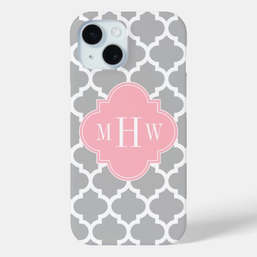 グレー ホワイト モロッコ #5 ピンク 3イニシャル モノグラム Case-Mate iPhoneケース (裏面)