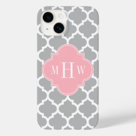 グレー ホワイト モロッコ #5 ピンク 3イニシャル モノグラム Case-Mate iPhone 14ケース
