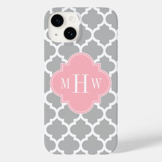 グレー ホワイト モロッコ #5 ピンク 3イニシャル モノグラム Case-Mate iPhoneケース (裏面)