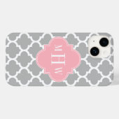グレー ホワイト モロッコ #5 ピンク 3イニシャル モノグラム Case-Mate iPhoneケース (裏面 (横))