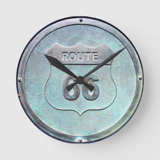 グレー メタル ルート66 プレート お土産 ラウンド壁時計 (正面)