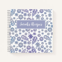グレー&ラベンダーフローラルパターンレシピ ノートブック