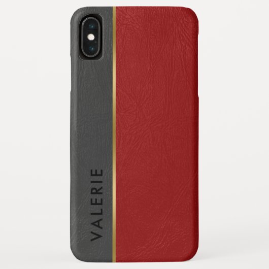 グレー&レッドヴィンテージレザーフェイクズ Case-Mate iPhoneケース (裏面)