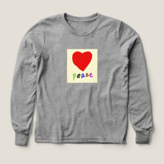 グレー ロングスリーブ ピースTシャツ 赤いハート