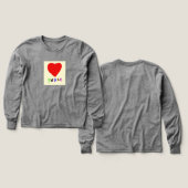 グレー ロングスリーブ ピースTシャツ 赤いハート (デザイン 正面＆背面)